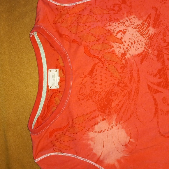 Miss Me coral t shirt with mesh cut out details size L euc - Picture 5 of 6